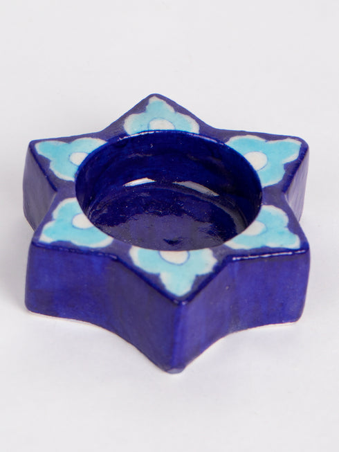Blue Pottery T-Light Holder Set Of 2 Pcs.